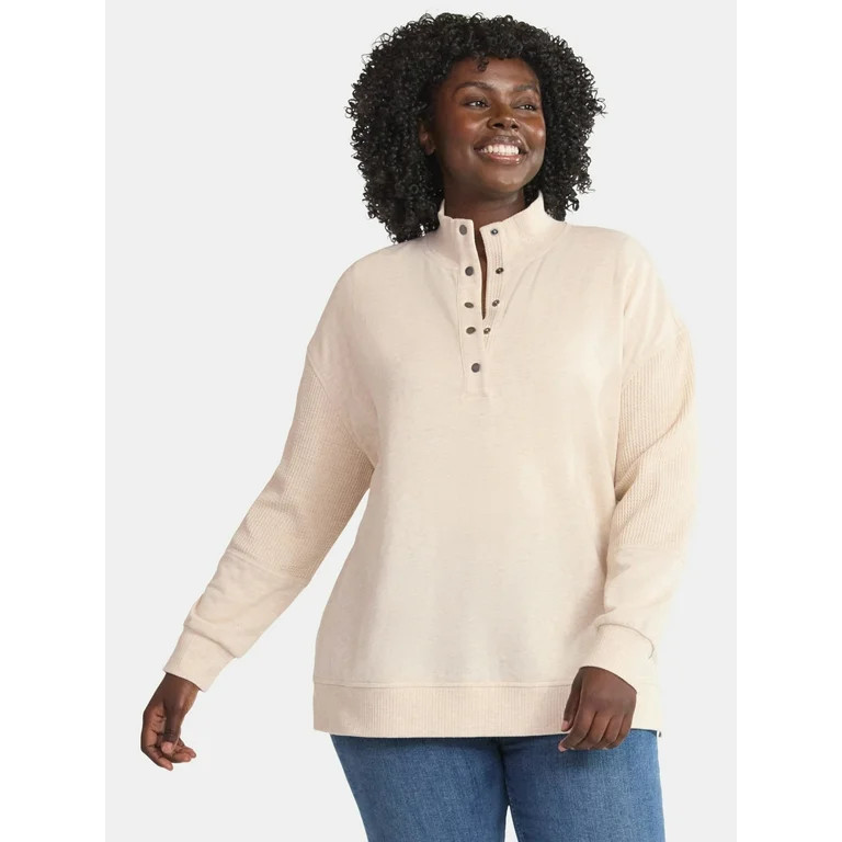 Terra & Sky Women’s Plus Mixed Media Snap Front, Sizes 0X-5X | Walmart (US)