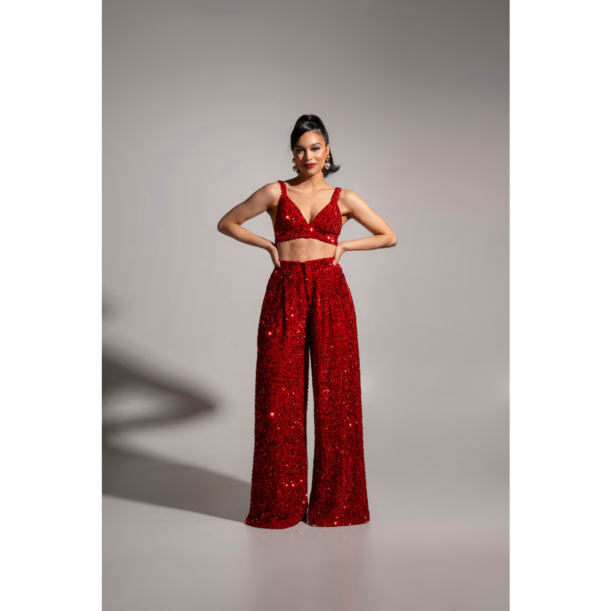 Liza Sequin Pants In Red Ruby | Wolf & Badger