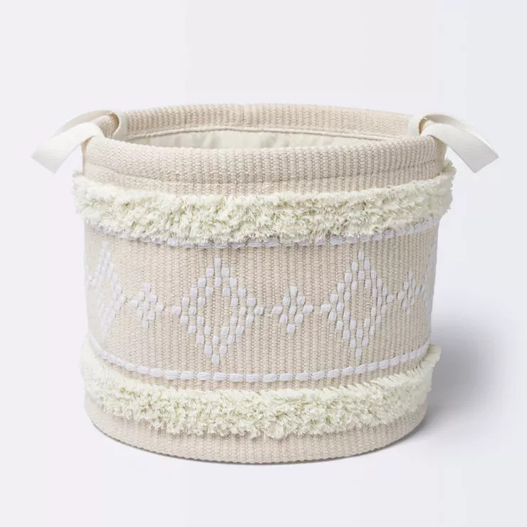 Tufted Fabric Medium Round Storage Basket - Khaki and Cream - Cloud Island™ | Target