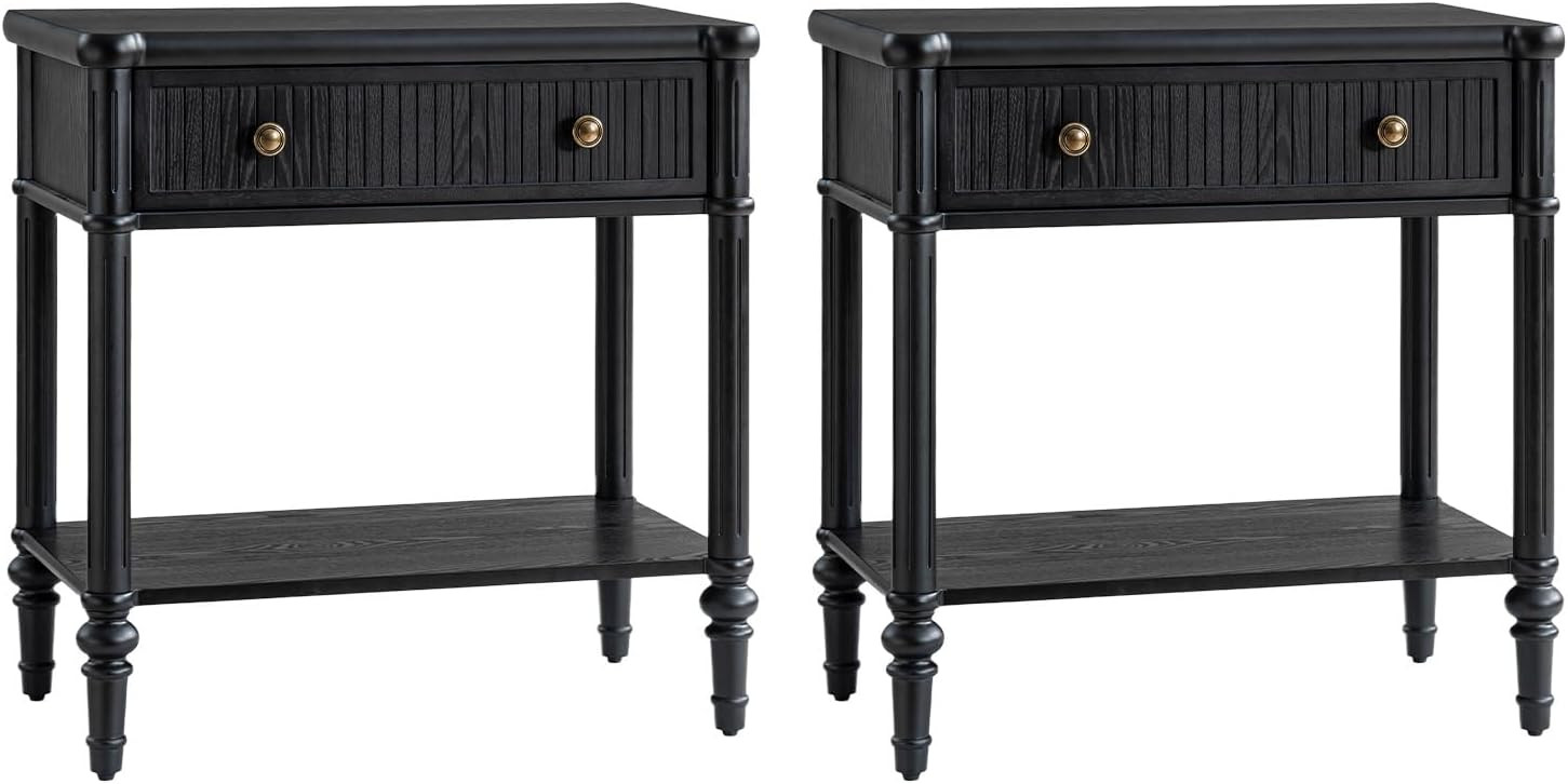 HULALA HOME Traditional End Table Set of 2 with Open Shelf, Fluted Nightstand with Charging Stati... | Amazon (US)