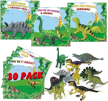 Six Senses Media 30 Packs Valentine's Day Cards for Kids Valentines Cards Set with Dinosaur Toys ... | Amazon (US)