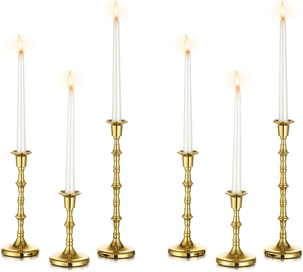 Inweder Taper Candle Holders for Candlesticks - Set of 6 Gold Candle Sticks Long Holder, Tall Bra... | Amazon (US)