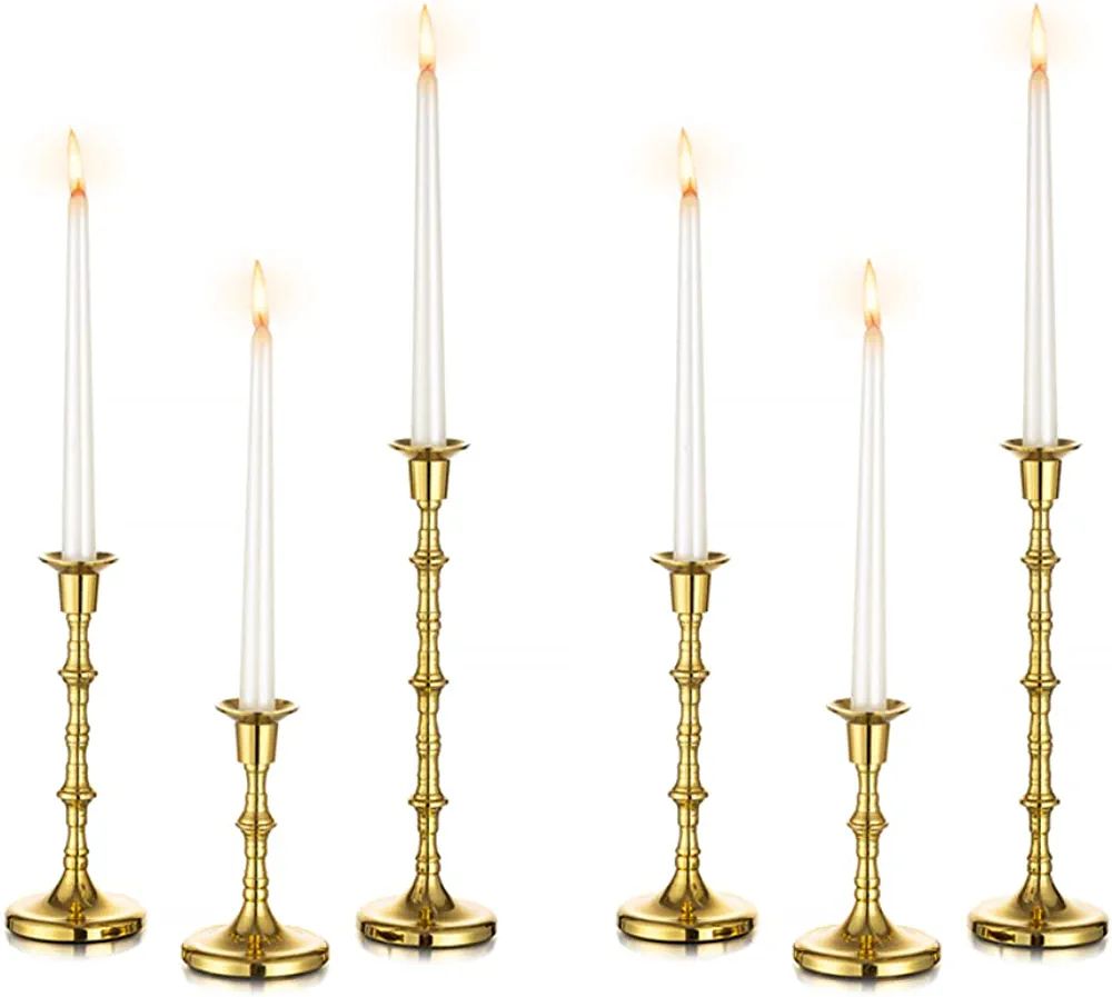 Inweder Taper Candle Holders for Candlesticks - Set of 6 Gold Candle Sticks Long Holder, Tall Bra... | Amazon (US)