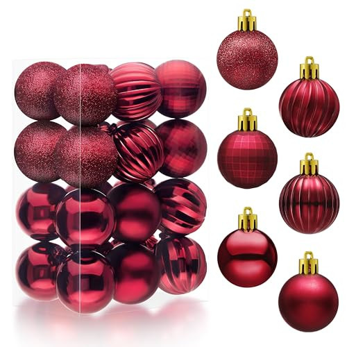 JOIEDOMI 24 Pcs Burgundy Red Christmas Balls Ornaments Set, 1.6" Small Shatterproof Christmas Tree Ornaments, Xmas Hanging Balls Decorations for Tree Wreath Garland Holiday Wedding Party Indoor Decor | Amazon (US)