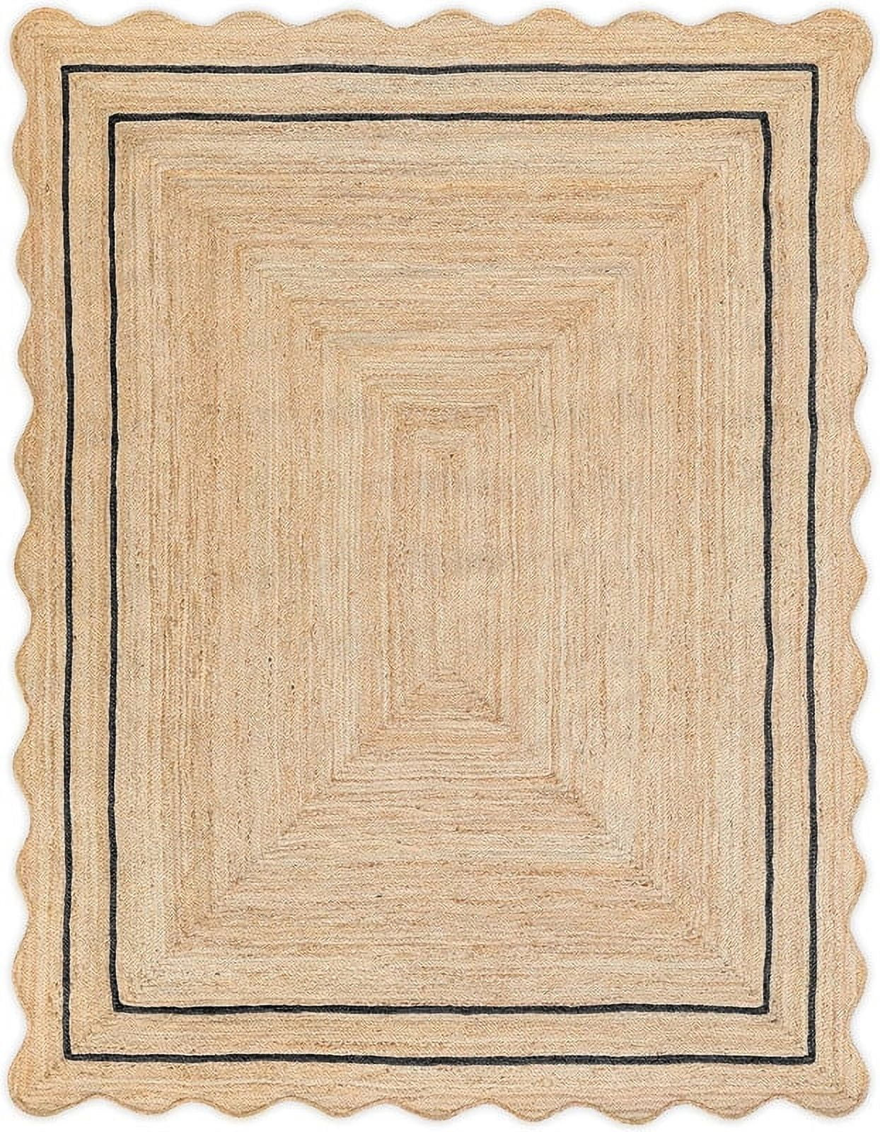 KLAVATE Natural Jute Wave Edge Hand Braided Scalloped Farmhouse Entryway Jute Rug | Walmart (US)