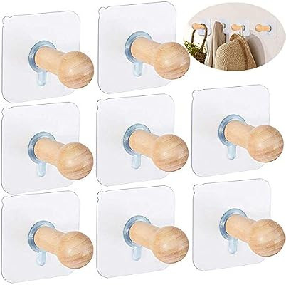Adhesive Hooks Hat Hooks Wall Mounted Hat Hanger Wall Rack Coat Hanging Wooden Bathroom Hooks Sti... | Amazon (US)