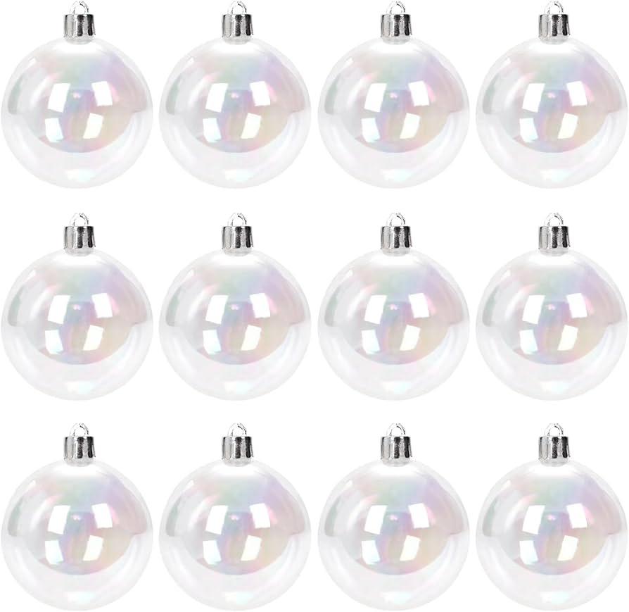 12 Pcs DIY Christmas Iridescent Ornaments Balls, 2.36Inch Clear Plastic Rainbow Bubbles Hanging F... | Amazon (US)
