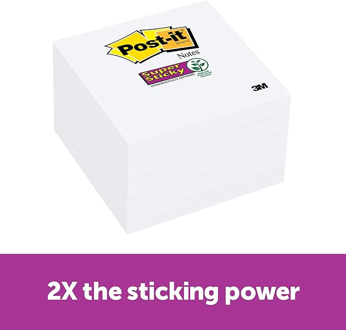 Post-it Super Sticky Notes, White, Double Adhesion, 3 in x 3 in | Amazon (US)