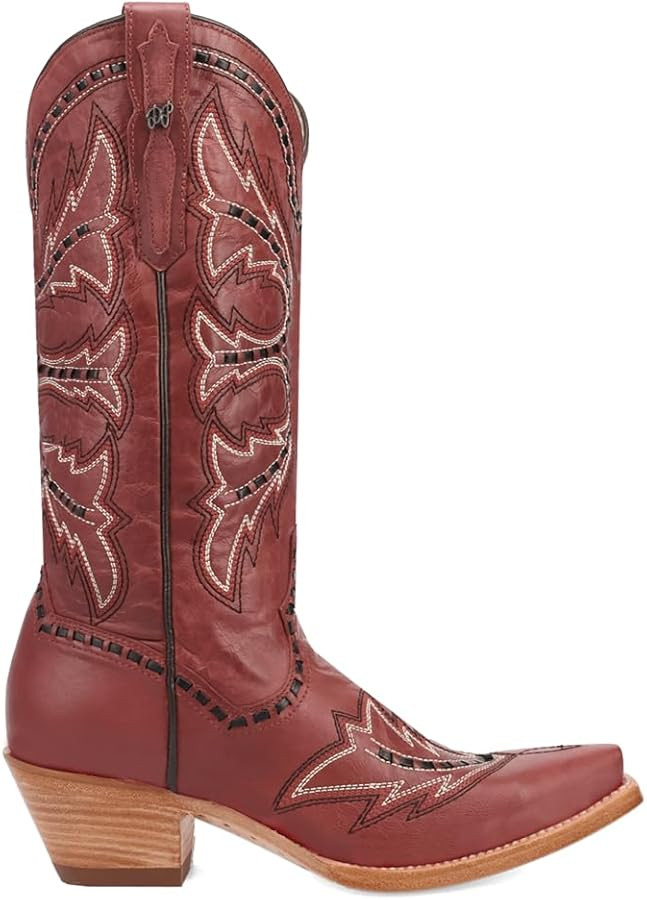 Dan Post Boots Womens Mesa Embroidered Snip Toe Pull On Casual Boots Mid Calf Low Heel 1-2" - Red | Amazon (US)