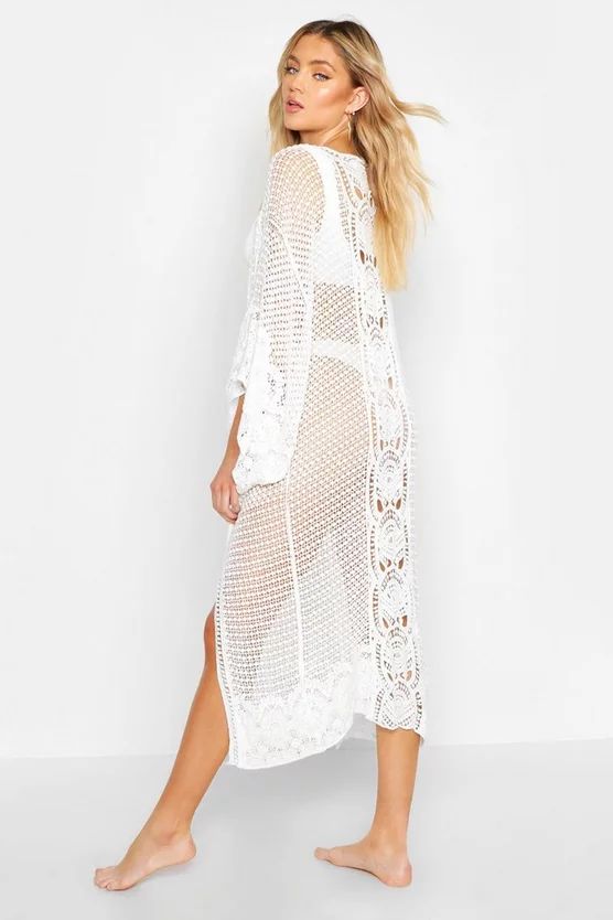 Crochet Maxi Beach Kimono | Boohoo.com (US & CA)