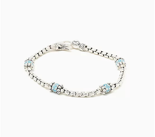 JAI Sterling Silver Pave Gemstone 3.7mm Box Chain Bracelet,14.5g | QVC