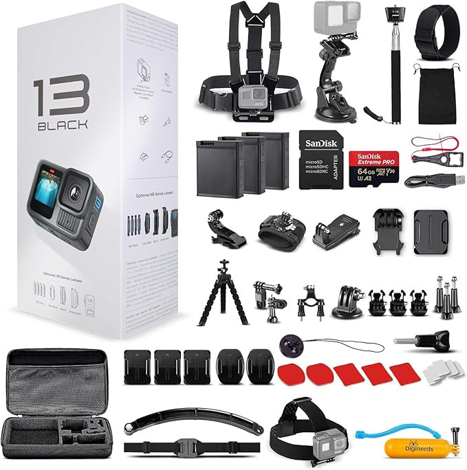 GoPro HERO13 (Hero 13) Black - with 50 Piece Accessory Kit and 2 Extra Batteries + 64GB Card - Wa... | Amazon (US)