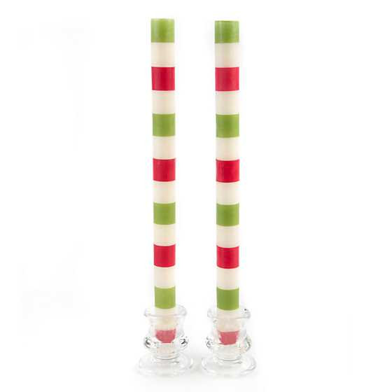 Multi Bands Red & Green  Dinner Candles, Set of 2 | MacKenzie-Childs
