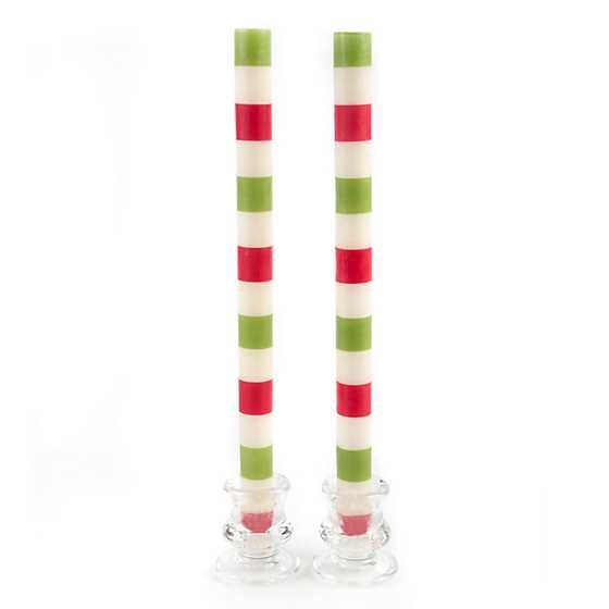 Multi Bands Dinner Candles - Red & Green - Set of 2 | MacKenzie-Childs