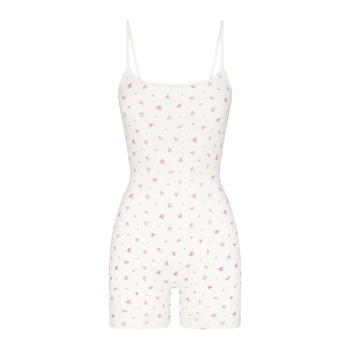 SOFT LOUNGE LACE ONESIE | NEON ORCHID ROSE PRINT | SKIMS (US)