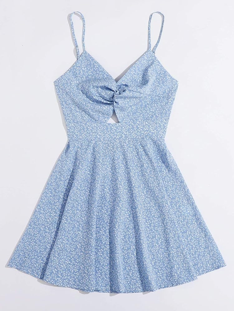 Floerns Women's Boho Floral Print Twist Front Cami A Line Mini Dress | Amazon (US)