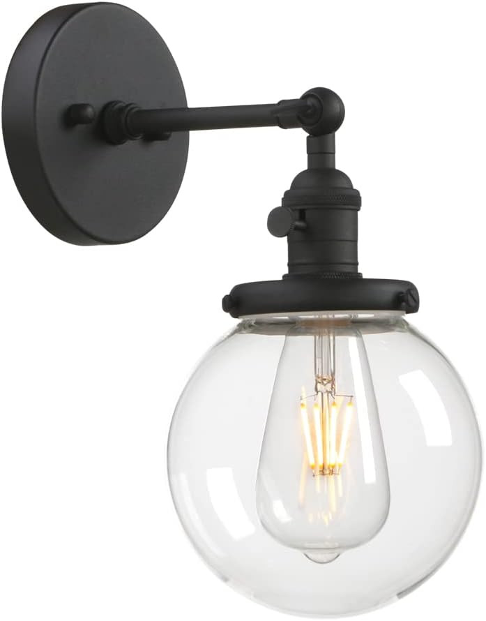Phansthy Black Bathroom Light Fixture Single Industrial Wall Sconce with 5.9 Inches Globe Lampsha... | Amazon (US)