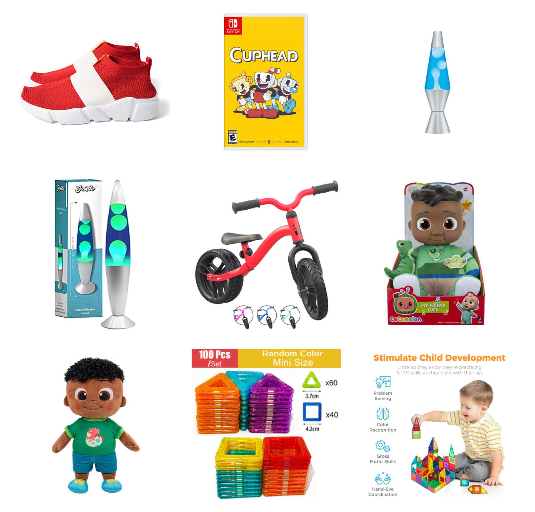 Gifts for my 2 year old and my 9 year old! Toddler balance bike, maybe tiles, cup head Nintendo switch game, lava lamp and Cody plush from coco melon. 

#LTKHoliday #LTKkids #LTKGiftGuide