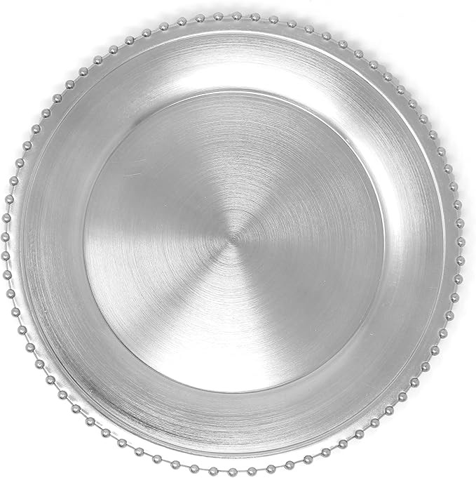Ms Lovely Metallic Foil Charger Plates with Beaded Rim - Set of 6 - Made of Plastic - Silver | Amazon (US)
