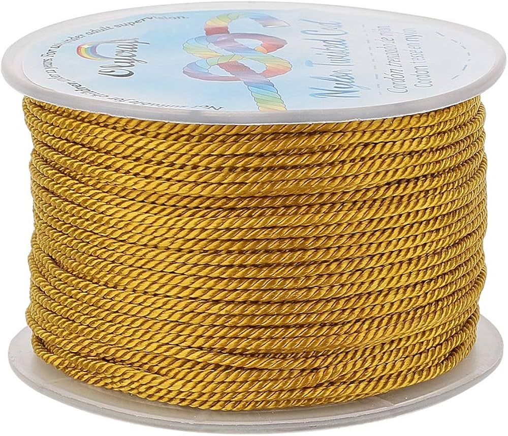 OLYCRAFT 55 Yards 1mm Twisted Satin Nylon Cord 3-Ply Goldenrod Twisted Cord Trim String Thread fo... | Amazon (US)