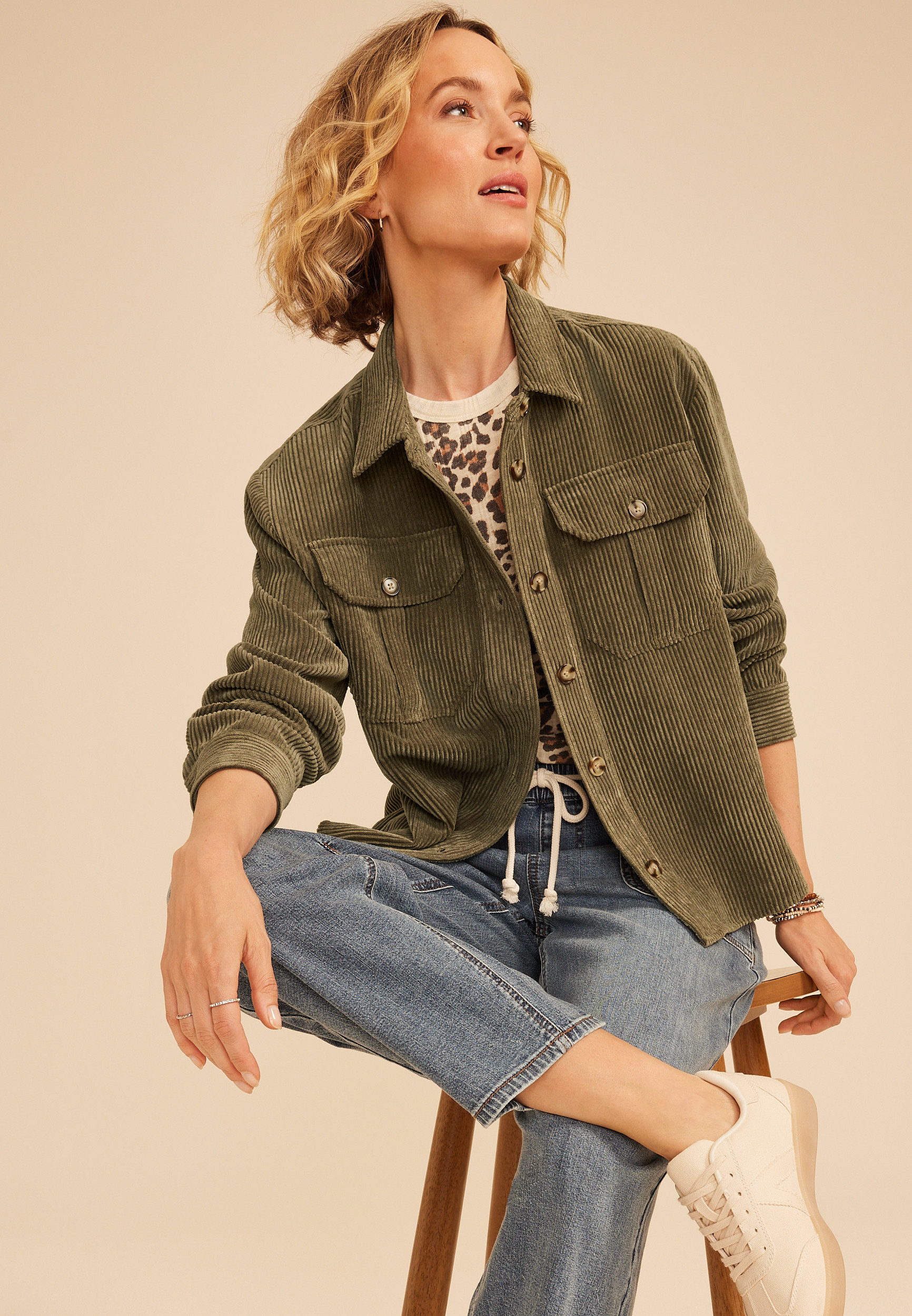 Olive Green Corduroy Utility Shacket | maurices | Maurices
