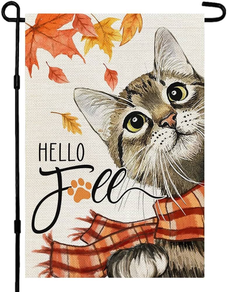 CROWNED BEAUTY Fall Thanksgiving Cat Garden Flag 12x18 Inch Orange Leaves Small Double Sided Burl... | Amazon (US)