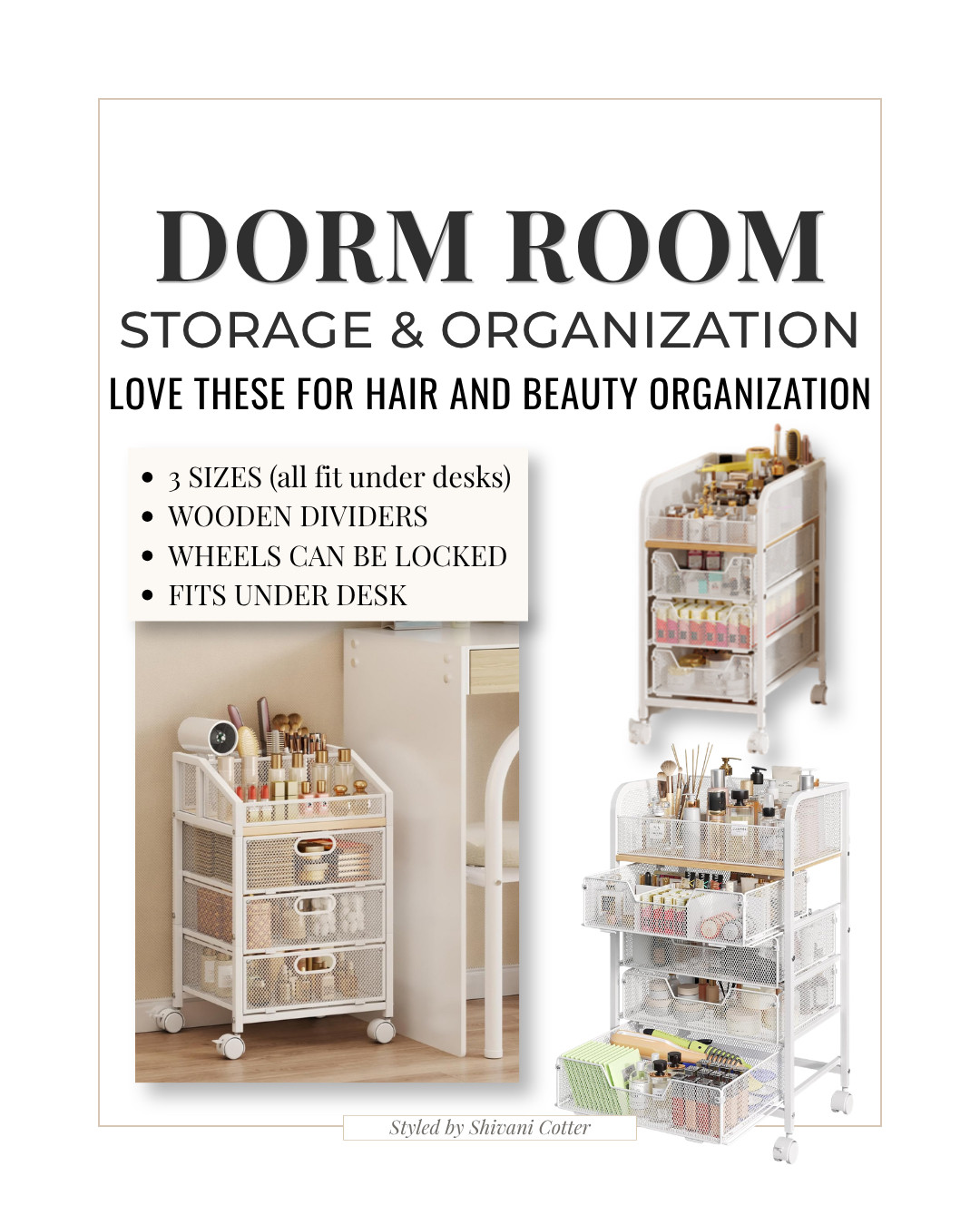 I wish I had found these last year for my oldest before she left for college! I ordered the smallest of the three for both my daughters this year, and they are awesome! They fit perfectly under dorm desks, or any small area. After realizing how little space girls actually have to store everything from hair dryers & curling irons to makeup & skincare, and a few extras for when they run out, I was on a mission to find an alternative that wouldn't overwhelm their rooms. These rolling carts are perfect for dorms, look good, are built well, and ideal for all types of storage! They are one of my favorite dorm essentials! 

 #LTKHome
