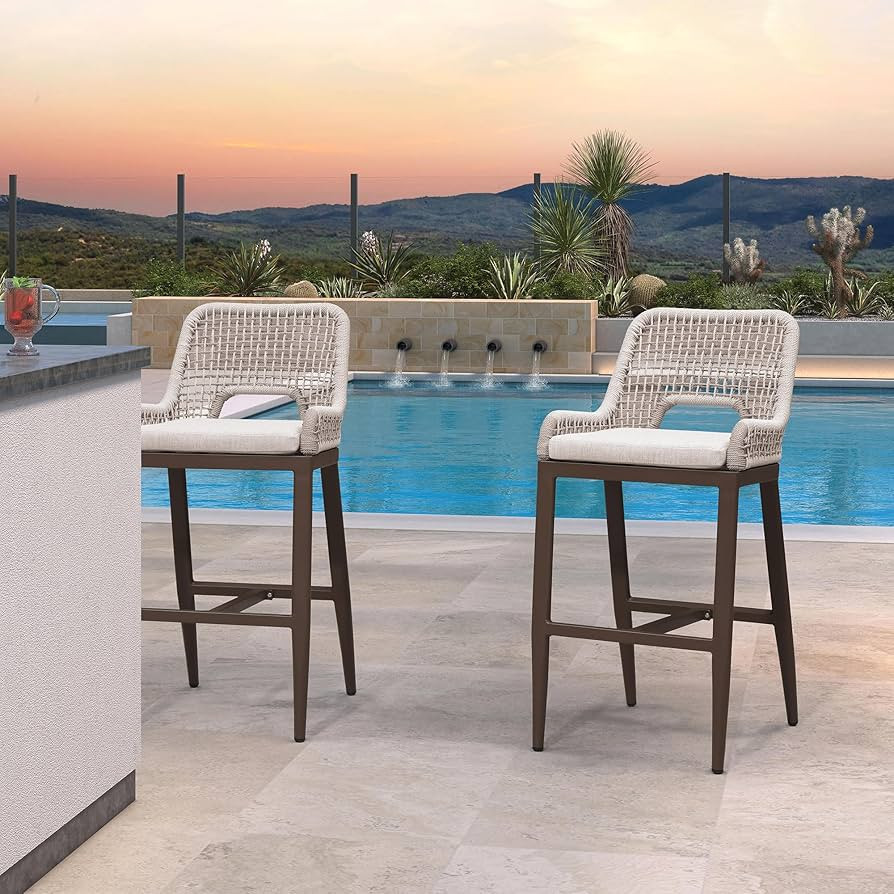 PURPLE LEAF Bar Stools Set of 2 Bar Height Metal Bar Chairs with Back Modern Tall Comfy Wicker Wo... | Amazon (US)