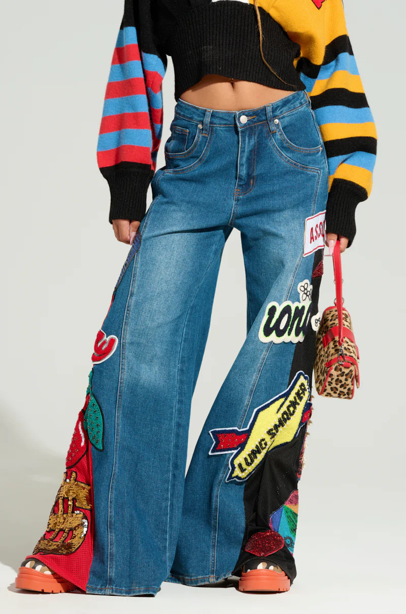 NOT SORRY PATCHWORK DENIM JEANS | AKIRA
