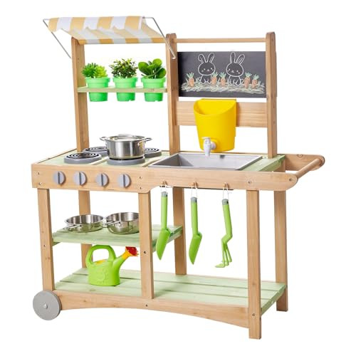 VEVOR Mud Kitchen, Outdoor Mud Kitchen for Kids, Wood Outdoor Play Kitchens with Spoons, Sink, Sunshade Canopy, Swivel Wheels, Cookware Pots and Accessories, Wooden Play Kitchens for Home, Lawn | Amazon (US)