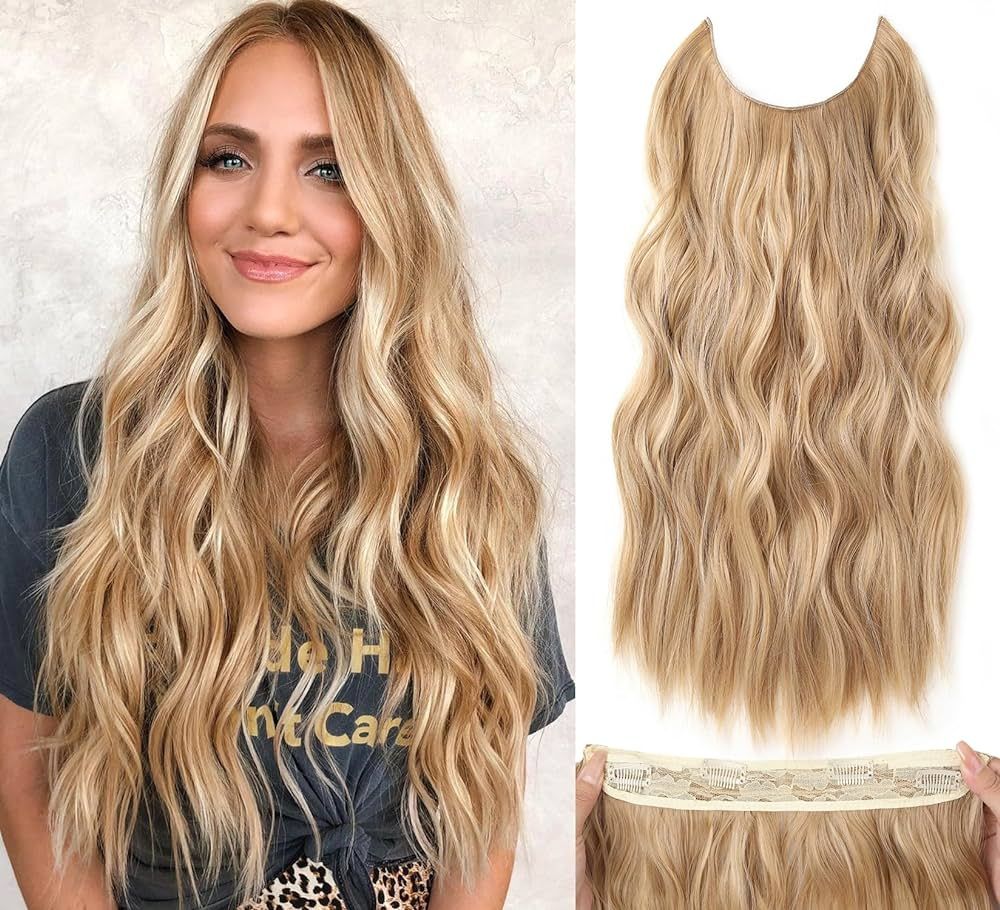 Halo Hair Extensions 20 Inch Invisible Wire Long Wavy Blonde Hair Extensions for Women Adjustable... | Amazon (US)