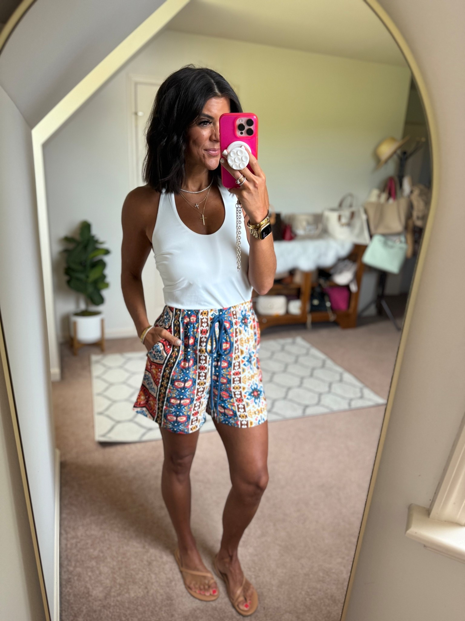 Size small in halter top and shorts size up half size in sandals 

#LTKSeasonal