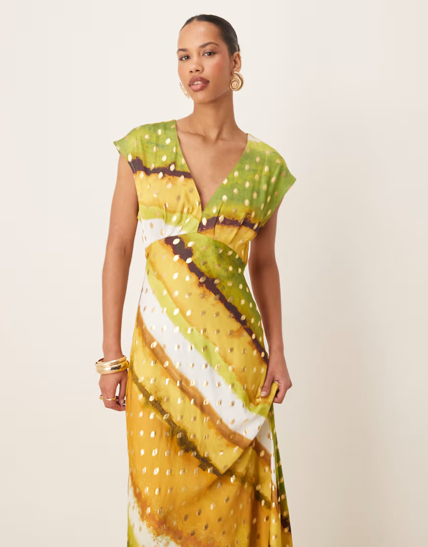 Never Fully Dressed metallic midaxi dress in green ombre print | ASOS (Global)