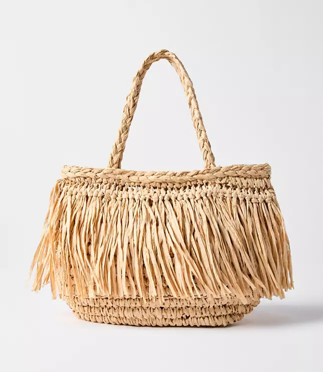 Fringe Raffia Tote Bag | LOFT