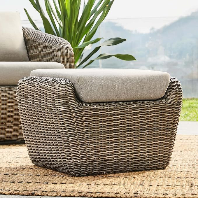 CHITA Patio Wicker Ottoman, Outdoor Rattan Footrest with Removable Cushion & Adjustable Foot Leve... | Amazon (US)