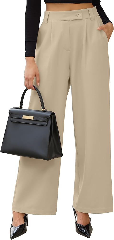 ZAFUL Womens Wide Leg Pants High Elastic Waisted Business Casual Trousers Work Dress Pants with P... | Amazon (US)