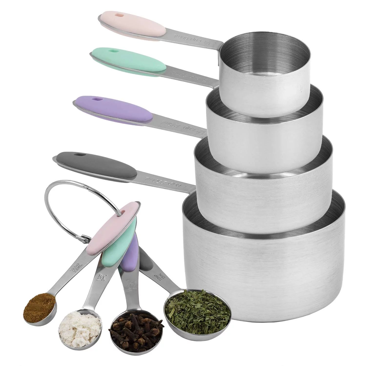 Cook with Color Stainless Steel Measuring Cups and Measuring Spoon 8 Piece Set, Multicolored | Walmart (US)