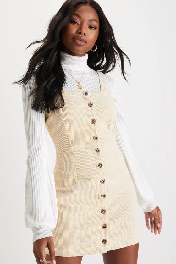 Brooklin Cream Corduroy Sleeveless Button-Up Mini Dress | Lulus (US)