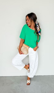 Favorite Basic Boatneck Short Sleeve Top-Green | Ruthie Grace