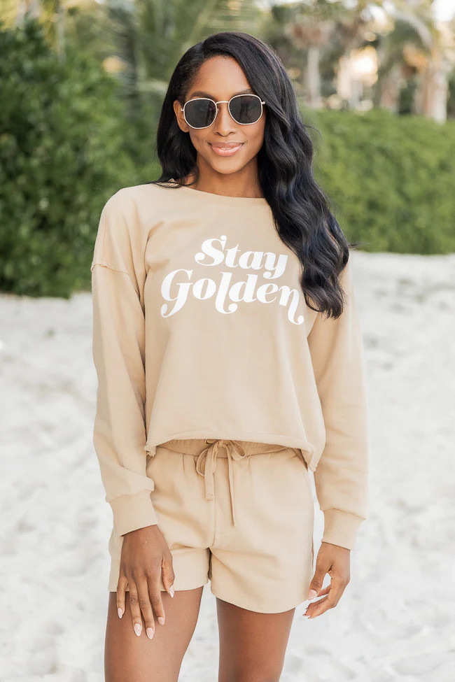 Infinite Heart Tan Lounge Shorts | Pink Lily