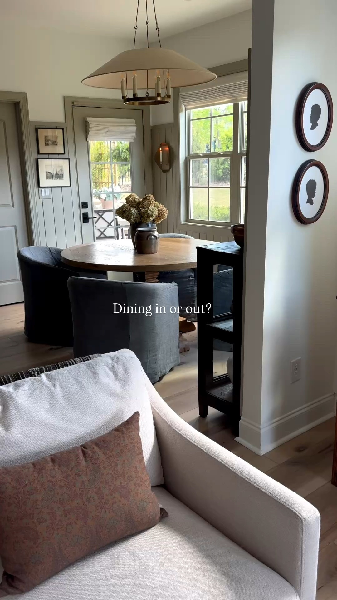 Dining in or out? Kitchen nook, patio, porch, outdoor dining, round dining table, oversized pendant lighting, wall sconces 

#LTKHome