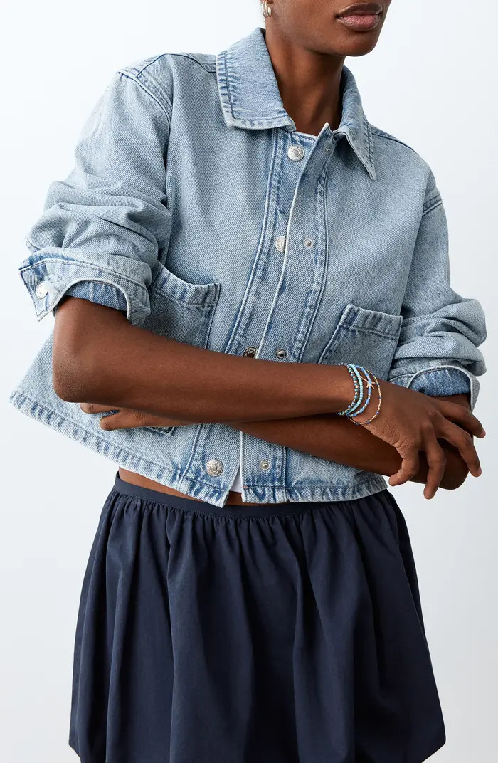 MANGO TEEN Crop Denim Workwear Jacket | Nordstrom | Nordstrom