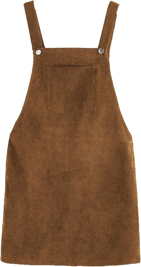 Romwe Women's Straps A-line Corduroy Pinafore Bib Pocket Overall Dress | Amazon (US)