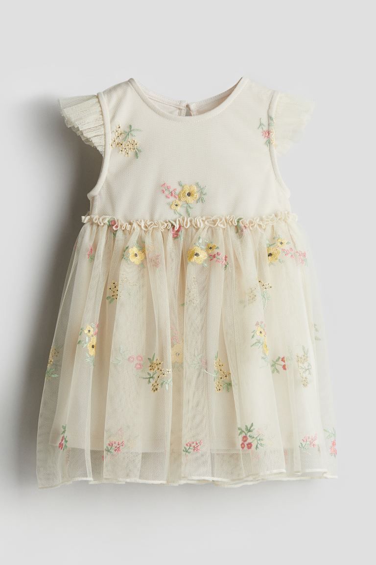 Embroidered Tulle Dress - Cream/floral - Kids | H&M US | H&M (US + CA)