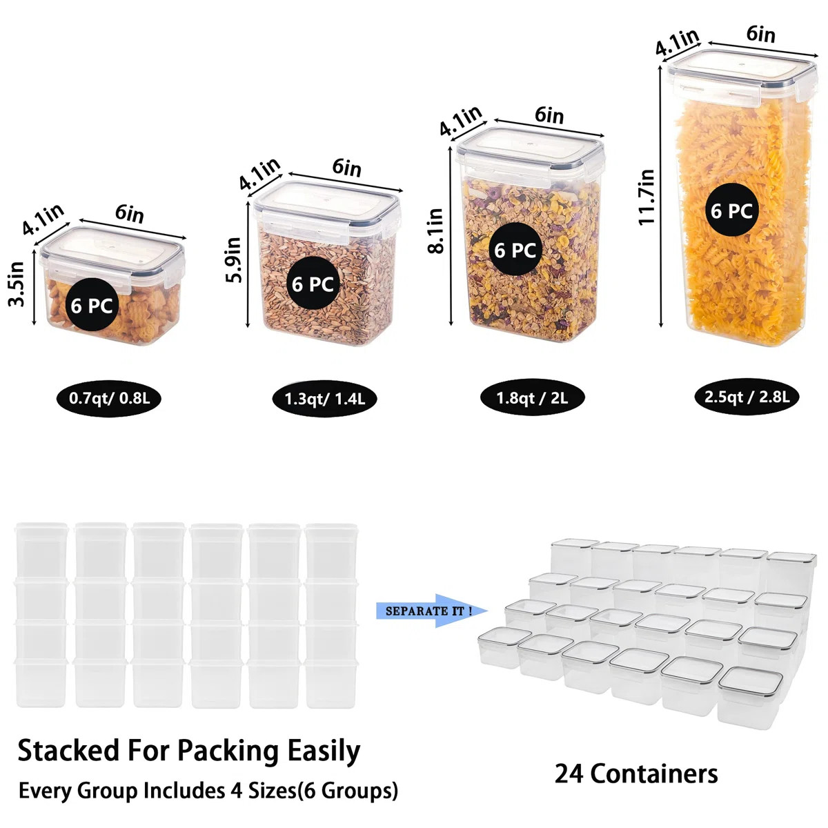 Daleah Stackable Airtight Sealed food storage containers -24 pieces, kitchen organization set, fr... | Wayfair North America
