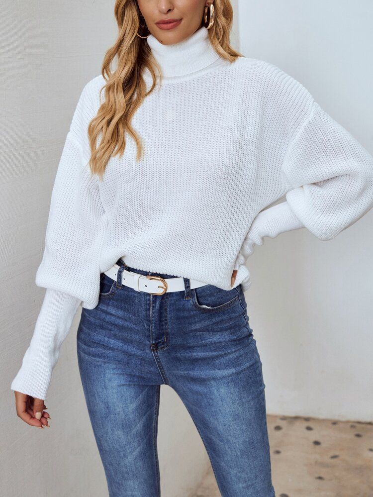 EMERY ROSE Turtleneck Gigot Sleeve Sweater | SHEIN