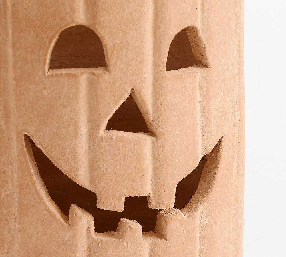 Terracotta Jack O'Lantern Hurricane Candle Holder | Pottery Barn (US)