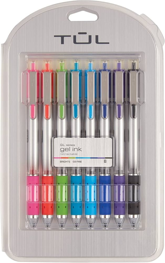 TUL Retractable Gel Pens, Bullet Point, 0.5 mm, Gray Barrel, Assorted Bright Ink Colors, Pack of ... | Amazon (US)