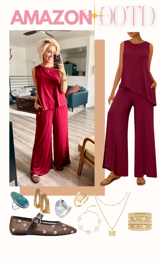 Feeling chic and cozy in this burgundy set. Perfect for lounging or for going out. Set: Small // Shoes: TTS 

 #LTKootd #LTKOver40 #LTKSaleAlert