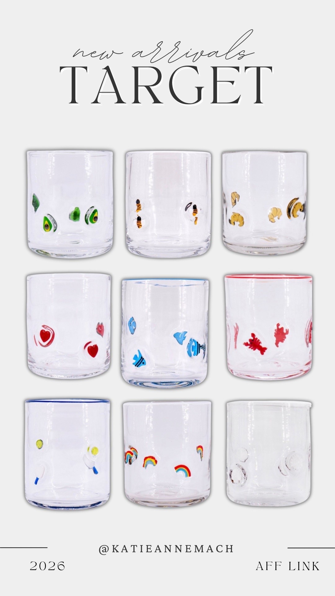 new icon glasses at target! A great Anthropologie dupe for $7.99. Avocado, croissants, bees, shells, fishes, hearts, lobsters, etc. 

#LTKSeasonal #LTKHome #LTKFindsUnder50